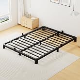 Superay 4 Inch Full Bed Frame Low Profile with Rounded Legs, Easy Assembly | 3500 lbs Heavy Duty Metal Platform with Mattress Stopper, Sturdy Mattress Foundation, No Box Spring Needed, Noise Free, Black