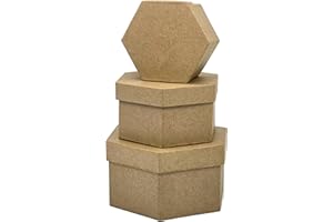 AllStellar Hexagon Paper Mache Nesting Boxes – Small Set of 3 Paper Mache Boxes with lids for Crafting, Gifts, Storing Jewelry, Treasure, Accessories, Cosmetics, Ornament and More
