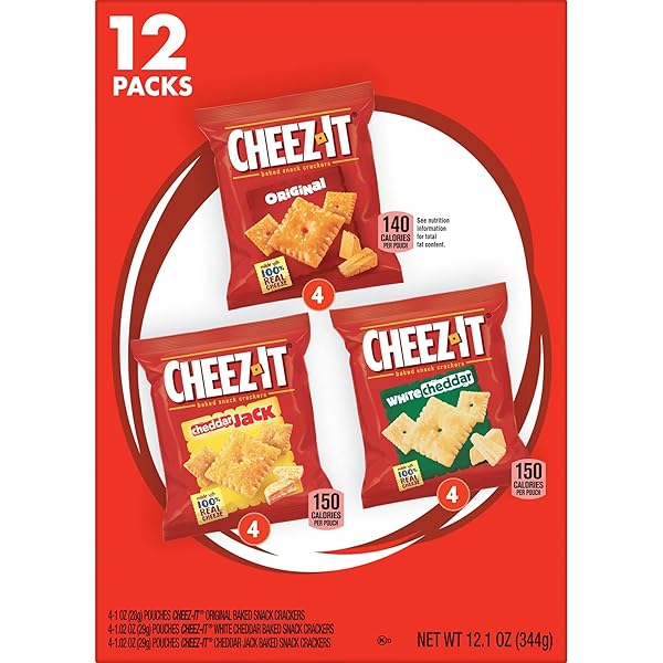 CHEEZ-IT CHEESE CRACKERS, BAKED SNACK CRACKERS, LUNCH SNACKS, VARIETY PACK, 12.1OZ BOX (12 PACKS)