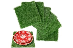 XLX TURF Green Artificial Grass Square Mats for Christmas Party Decor - 6 Pack 12"x12" Fake Grass Tiles Placemats Football Golf Theme Table Centerpiece, Pets Turf Patch DIY Crafts