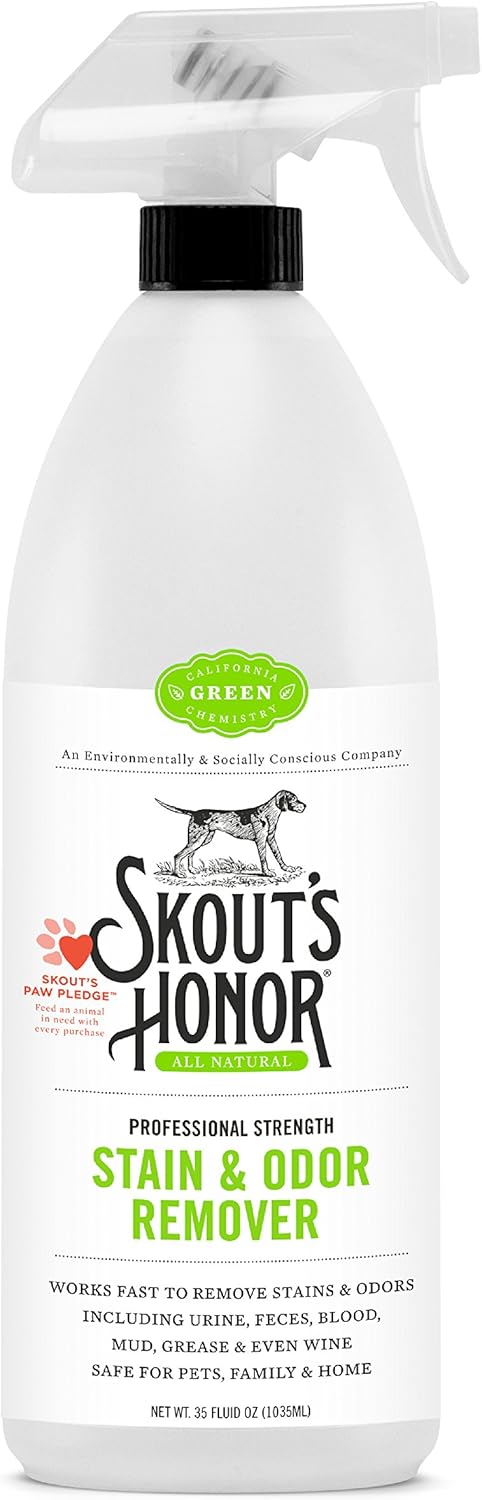 Skout’s Honor: Professional Strength Stain and Odor Remover - 35 oz. Trigger Spray Bottle - Deodorize and Clean Pet Stains, Dog Crates, Carpets, Furniture and Other Water-Safe Surfaces - Laundry Safe: Garden & Outdoor