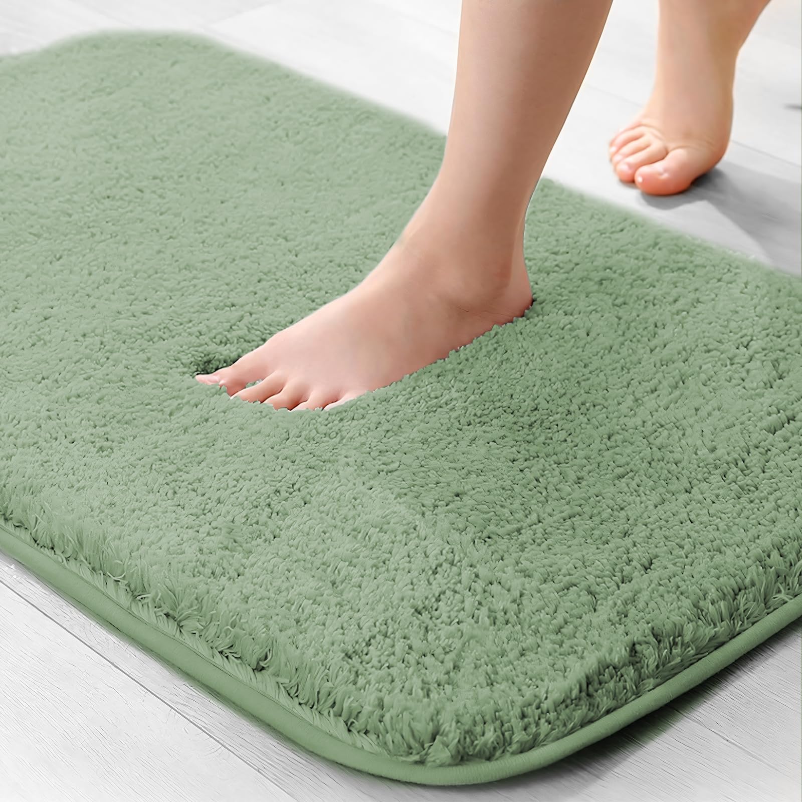 wyewye Microfibre Bath Mat, 2cm Super Thick Bath Rug, Super Absorbent Bathroom Rug 40x60cm Light Green