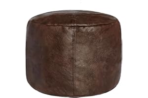 Thgonwid Unstuffed Faux Leather Pouf Cover, Handmade Footstool Ottoman Storage Solution, Floor Footrest Cushion - 16.5”Dx12”H, Matte Coffee