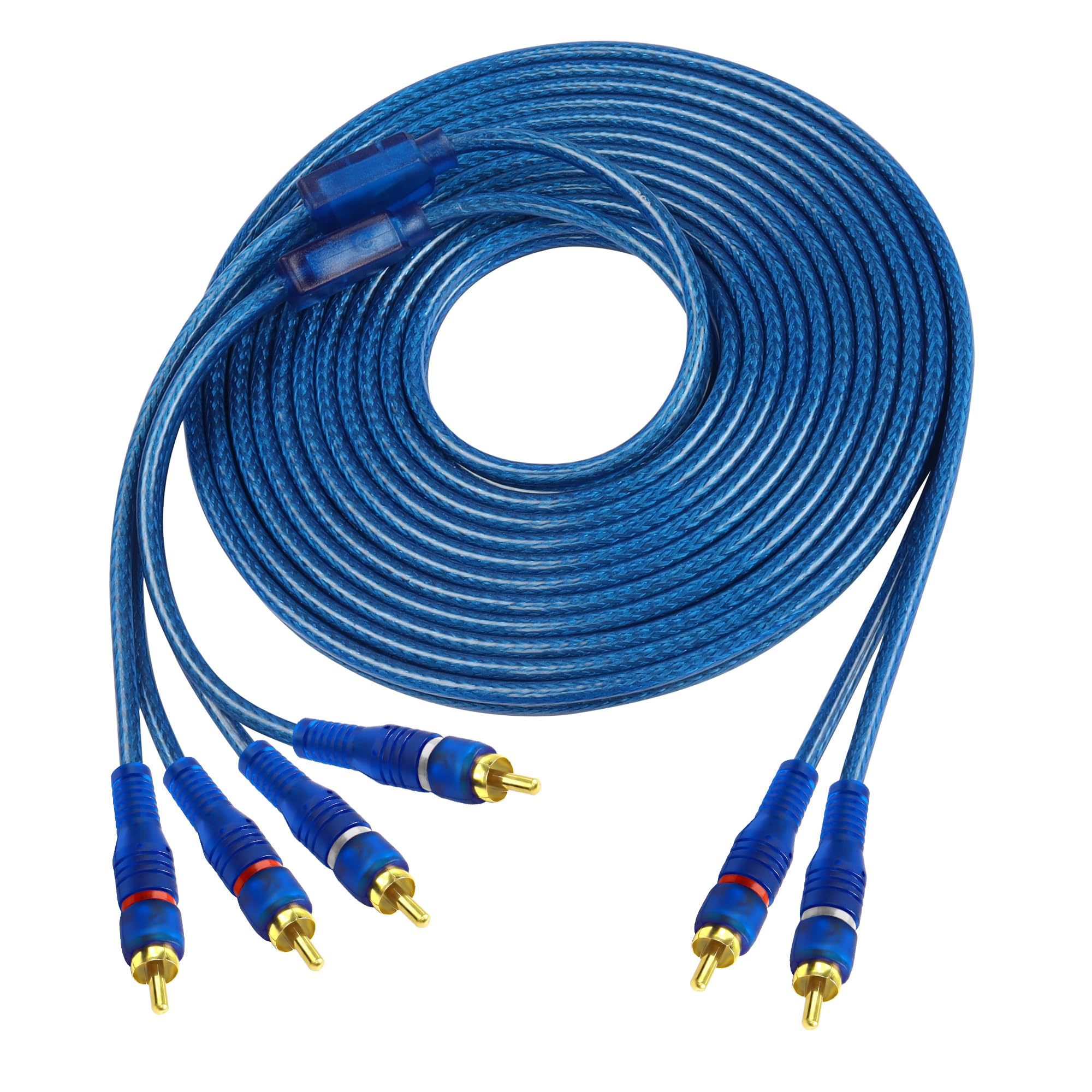 Photo 1 of MEIRIYFA RCA Car Audio Cable Y Splitter Adapter Cord 2 Channel to 4 Channel RCA Car Audio Interconnect Cable 2 Male to 4 Male Twisted Pair Cable OFC Full Shielded with Noise Reduction (5M)