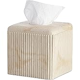 Natural Travertine Texture Striped Square Tissue Box Cover Decorative,Resin Heavy Sturdy Tissue Box Holder, Facial Paper Hold