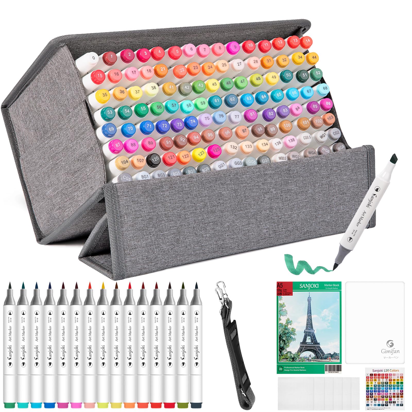 SANJOKI Art Markers 119 Colors and Colourless Blender Alcohol Brush Dual Tip Marking Pen for Artists and Students