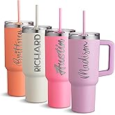 Custom 40 Oz Tumbler with Handle, Engraved Name Mug for Hot & Cold Drinks, Insulated Stainless Steel Travel Cup, Gift for Her - Lilac