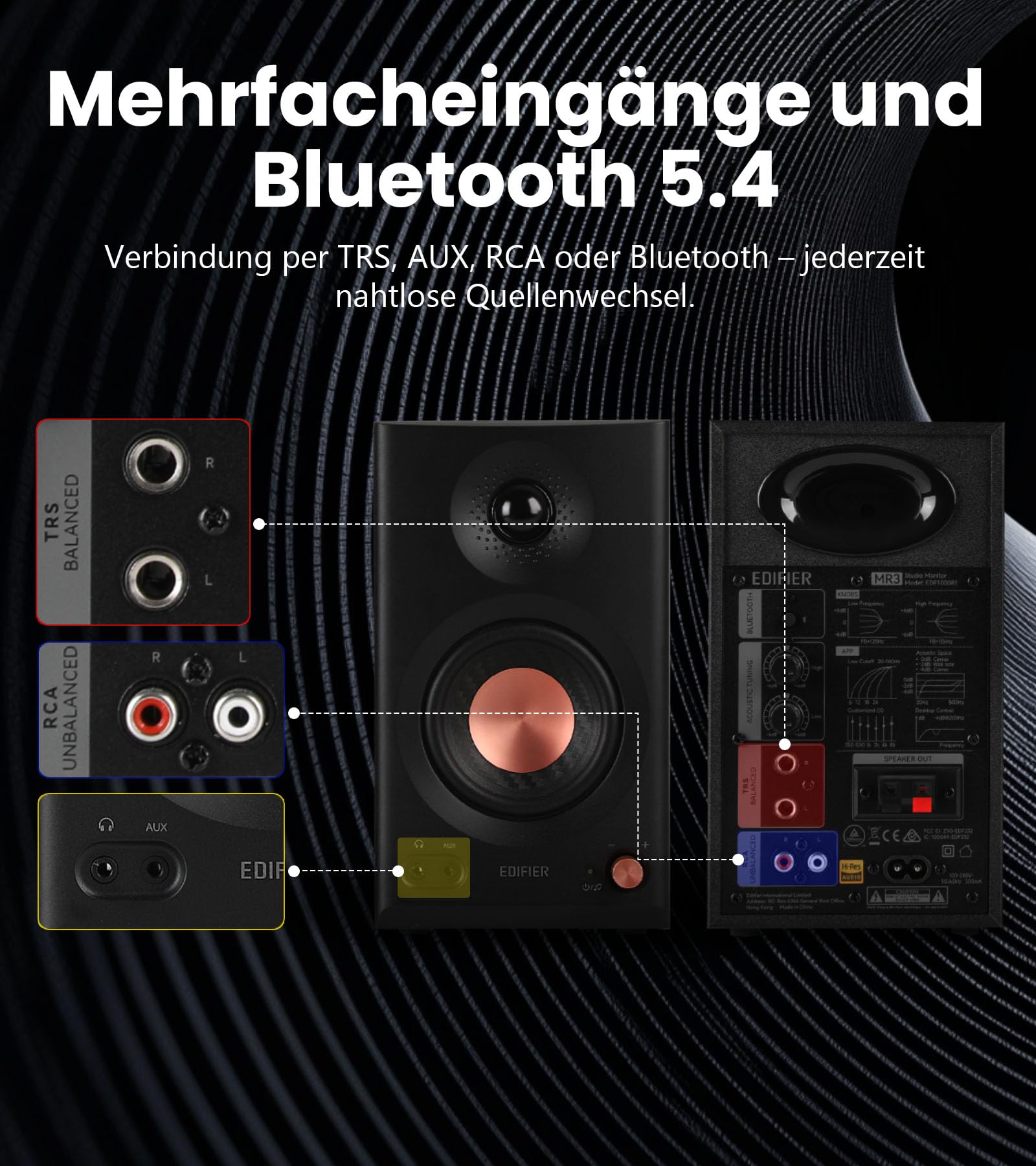 Edifier MR3 Lautsprecher für Studiomonitor, Bluetooth, hochauflösende 36 W App, 3,5 mm Cinch/AUX-Eingang, 52 Hz-40 kHz Kopfhöreranschluss-Ausgang, Weiß 4