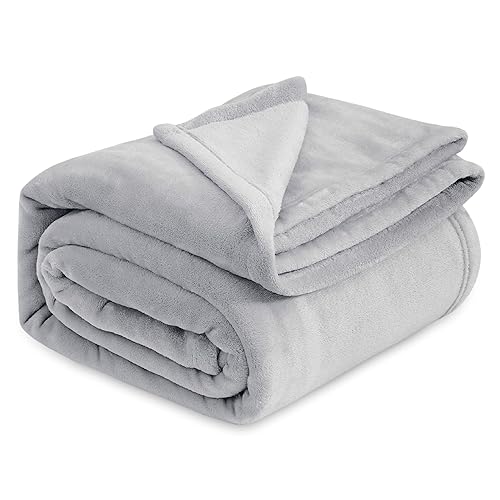 Bedsure Fleece Blanket for Bed - Soft Cosy Fluffy Throw Blankets, Warm Large Throws for Audlts, Light Grey, 220x240 cm
