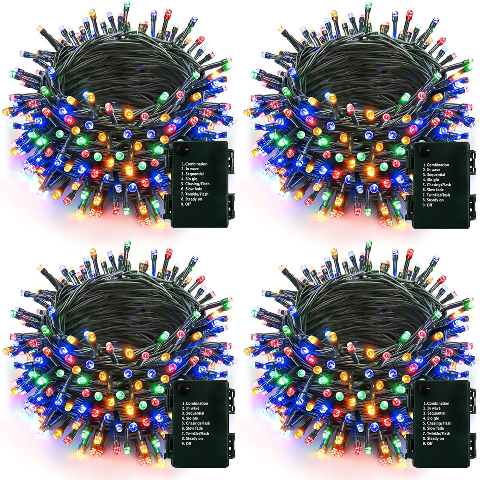 Photo 1 of 4 Pack 160FT 400 LED Battery Operated Christmas Lights Indoor/Outdoor with Timer & 8 Modes Green Wire Christmas Tree Lights Waterproof Fairy String Lights for Garden Christmas Decoration(Multicolor)