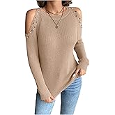 Verdusa Women's Faux Pearl Cold Shoulder Sweater Tops Business Casual Pullover Sweaters