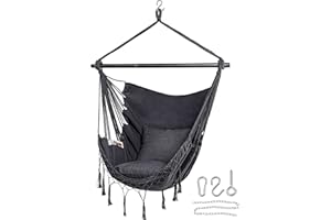 Jelofly Hammock Chair Large Hanging Rope Swing Seat Chair with Pocket Max 350 Lbs Superior Comfortable for Indoor Outdoor Home Bedroom Garden, Seat Cushions Not Included (Dark Grey)
