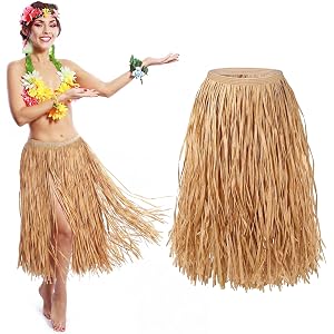 Fovths 31-Inch Natural Raffia Hawaiian Grass Skirt Tropical Luau Hula Skirt for Adults Women Men Tropical Party Costume Beach