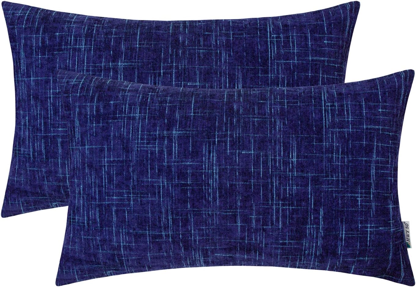 HWY 50 Decorative Lumbar Throw Pillows Covers Soft Chenille Rectangle Pillows Covers Set Cushion Cases for Couch Sofa Bedroom Dark Blue with Striped Sky Blue Farmhouse Decor 12 x 20 inch Pack of 2