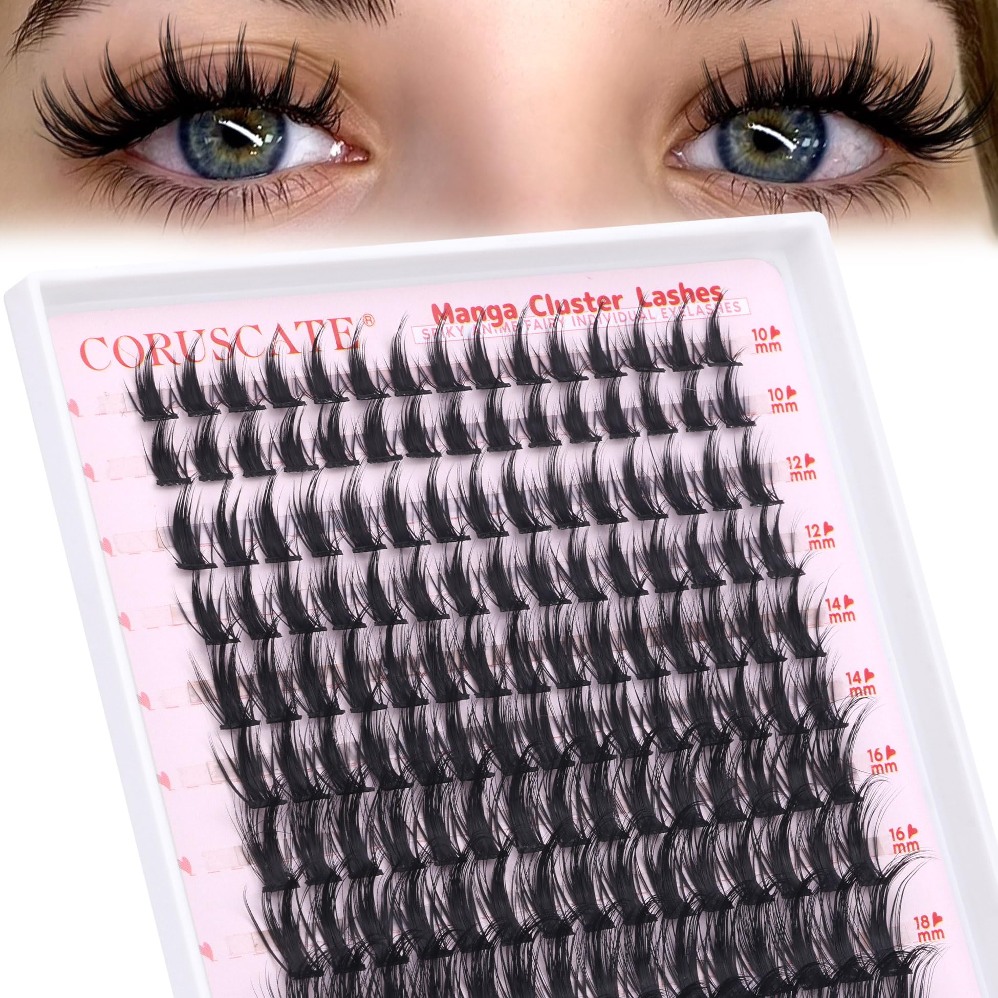 CORUSCATE Manga Cluster Lashes Fairy Wispy Individual Eyelashes Anime Lashes Individual Cluster Natural Lash Clusters Asian Style Manhua Eyelash Clusters 10-18 MM DIY Wet Look Lash Extension