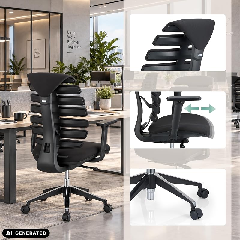 714500 Sedia da Ufficio Girevole ERGO LINE II Tessuto Nero, braccioli, ergonomici Schienale — foto 4 di 7