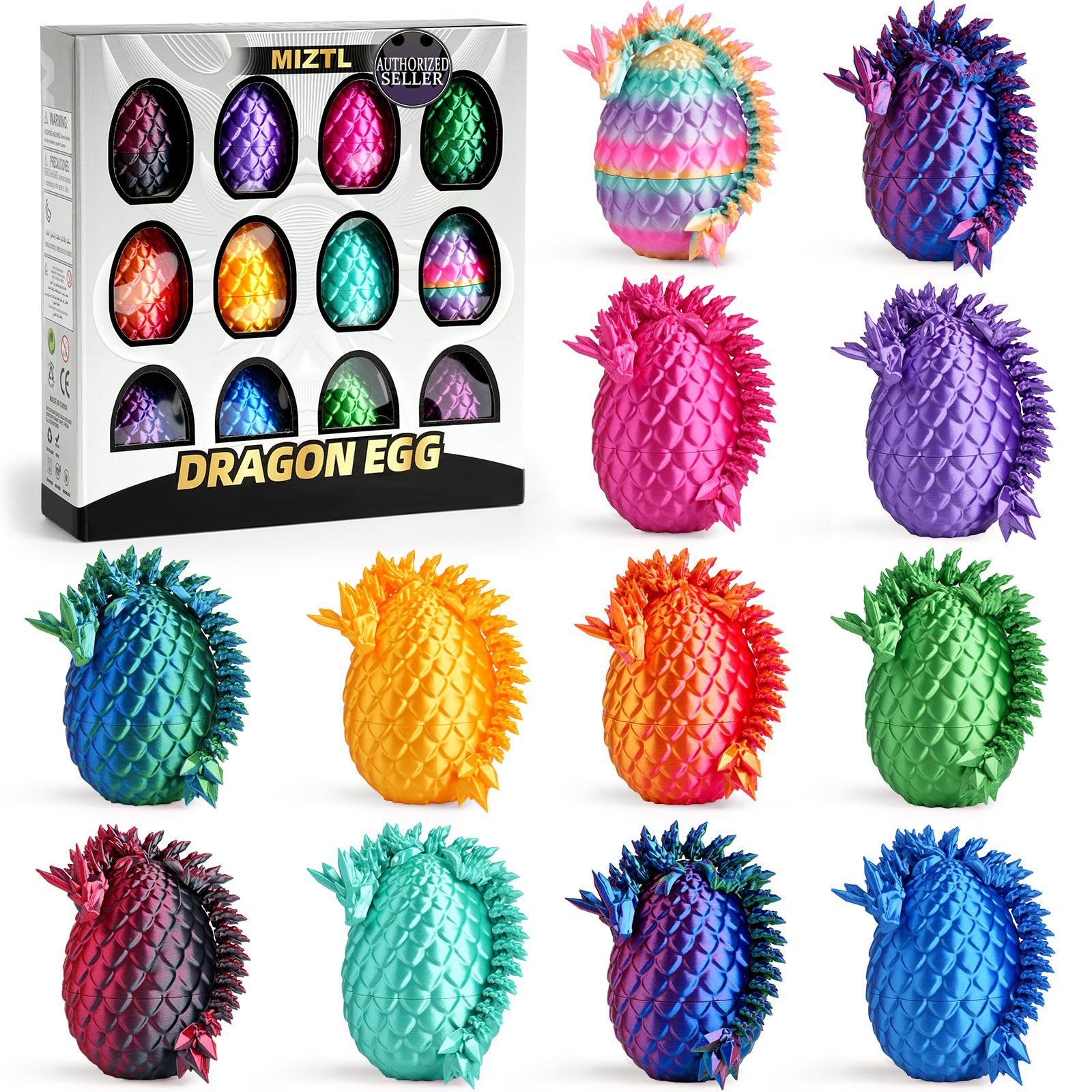 Photo 1 of 12PACK 3D Printed Dragon Eggs, Mini Mystery Crystal Dragon 3D Printed Toy for Easter Basket Stuffers and Essentials, Easter Toys & Decor