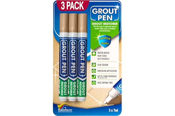 Grout Pen Beige Tile Paint Marker: Waterproof Grout Paint, Tile Grout Colorant and Sealer Pen - Beige, Narrow 5mm Tip (7mL) -