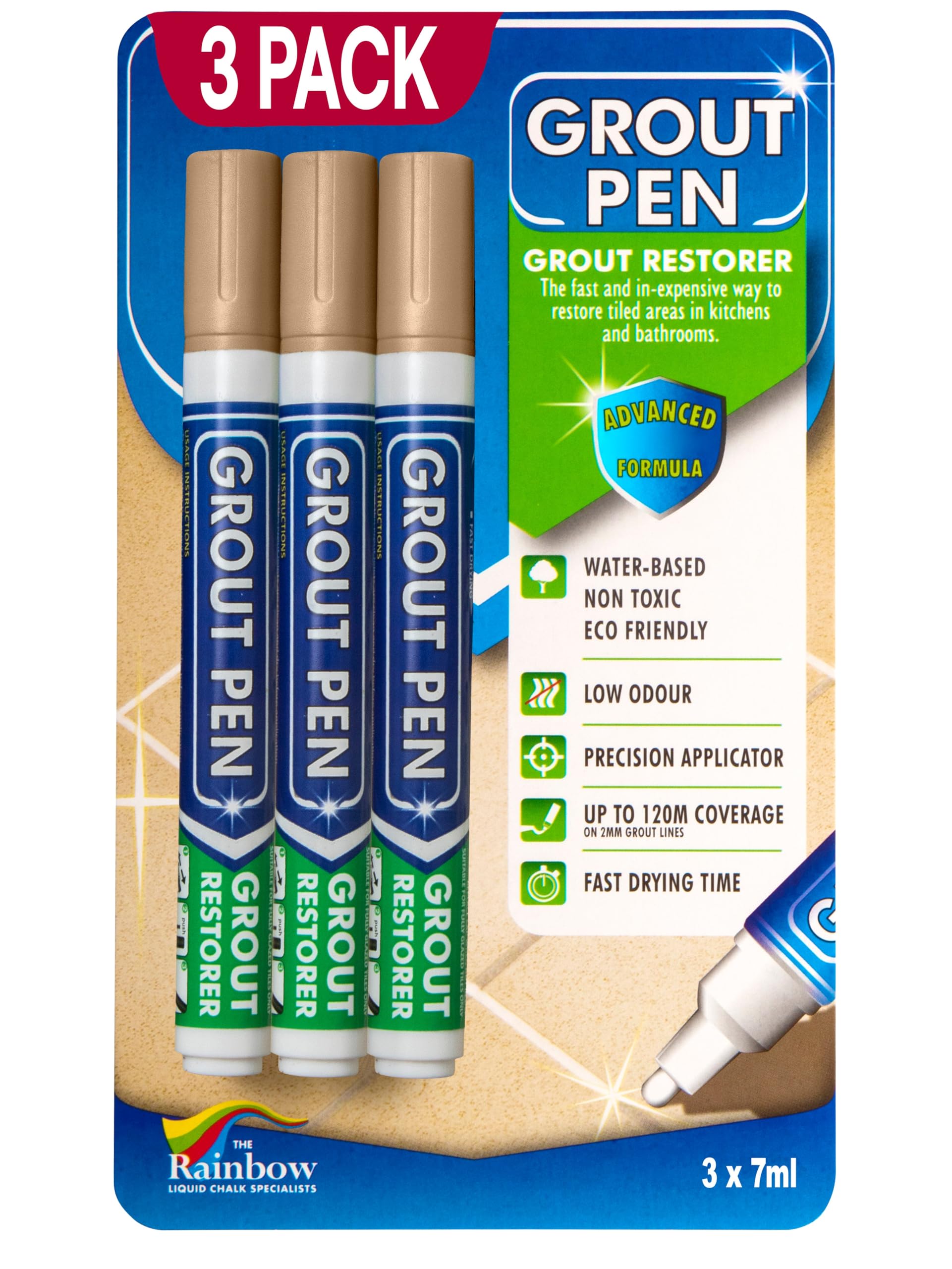 3 X BEIGE Grout Pens Designed to Restore Tile Grout