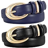 TRIWORKS 2 Pack Women Leather Belt for Jeans Pants Fashion Ladies Skinny Faux Leather Belt with Gold Buckle