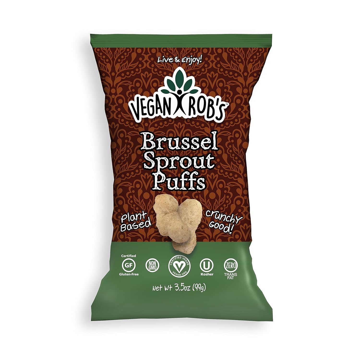 Vegan Rob's Puffs, Brussel Sprout | Gluten-Free Snack, Plant Based, Vegan, Zero Trans Fats, Non GMO | 3.5 Ounce Bags (12 Count)