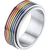 Stainless Steel Rainbow LGBT Spinner Ring LOVE IS LOVE Gay Lesbians Pride Jewelry Fidget Band Rings for Men Women, Size 7-12 (with Gift Box)