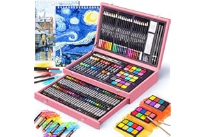 COOL BANK 145 Piece Deluxe Art Set with 2 x 50 Sheet Drawing Pad, Art Supplies Wooden Art Box, Drawing Painting Kit with Crayons, Oil Pastels, Colored Pencils, Creative Gift Box for Adults Artist Beginners