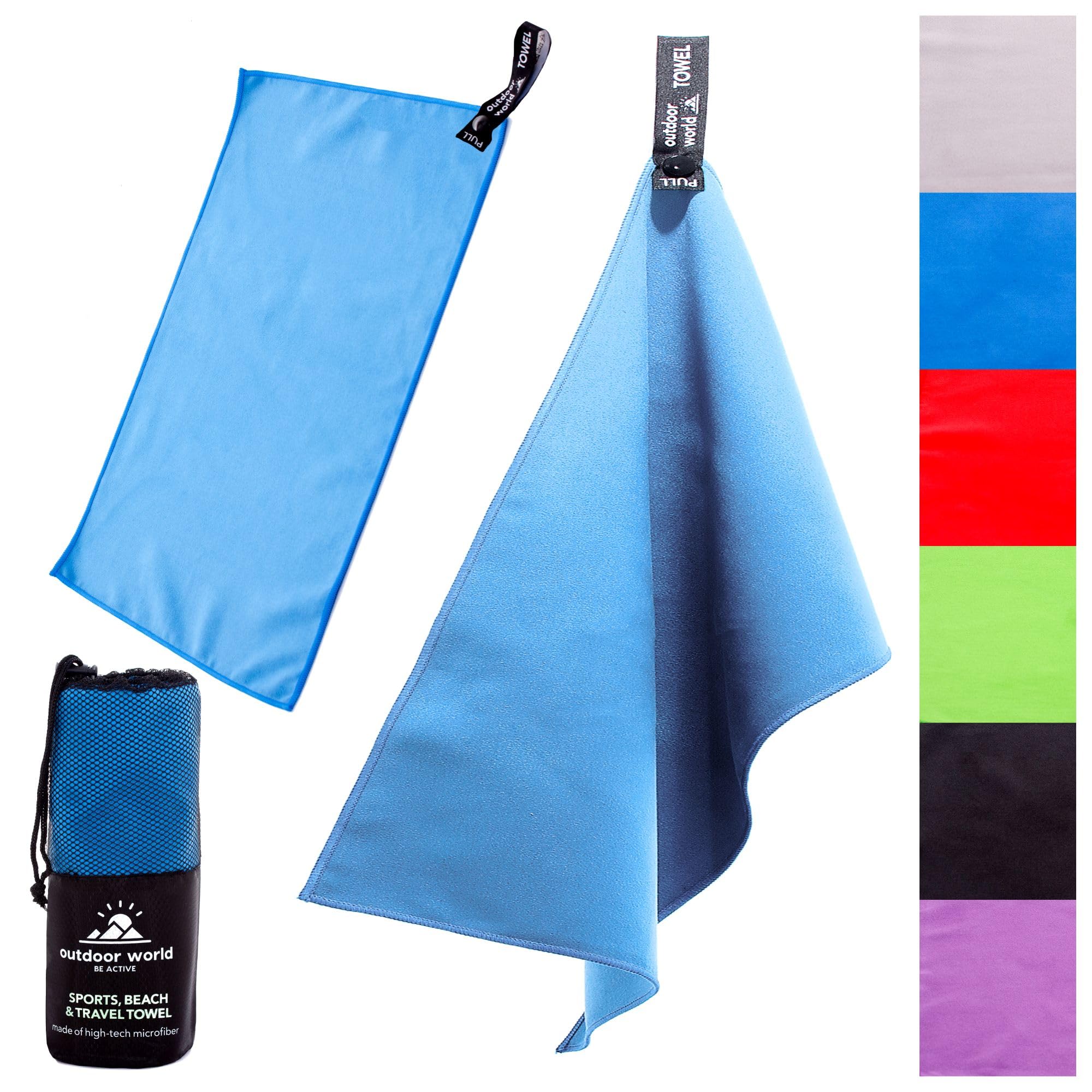 Outdoor World Microfibre Towel – Quick-Dry, Lightweight & Ultra Absorbent for Camping, Travel, Hiking, Beach, Swimming, Gym, Yoga & Sports –Compact, Soft & Portable 50 x 30cm (2 x Ocean Blue, X-Small)