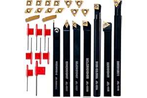 UPJIA FLARISH Lathe Threading-Tool Bit Set 21pcs - 7pcs 3/8" Turning Holder Boring Bars / 14pcs Indexable Carbide Inserts Golden CCMT060204 DCMT070204 11IR A60 MGMN200-G for Cutting Tool
