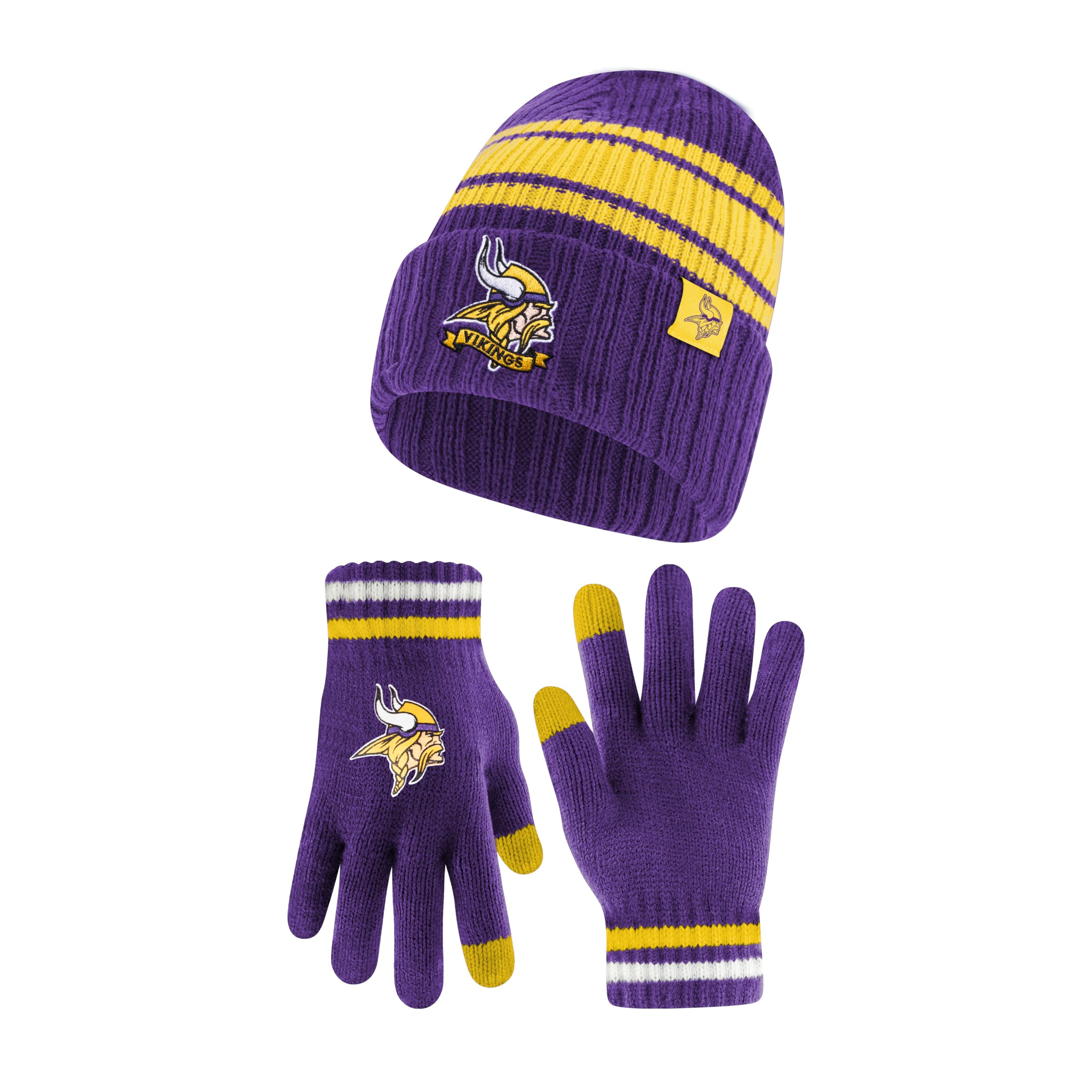 Ultra Game NFL Official Adults Unisex Super Soft Winter Beanie Knit Hat with Extra Warm Touch Screen Gloves, Minnesota Vikings, Team Color, 1SIZE Image