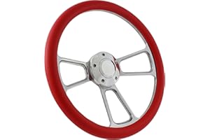 FOREVERSHARP 5-bolt Steering Wheel 14 Inch Aluminum with Red Wrap and Horn