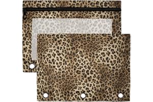 Kcldeci Pencil Pouch for 3 Ring Binder, Leopard Print 2 Pack Binder Pencil Pouch with Clear Window Pencil Bags with Zipper Pencil Case for Binder