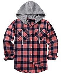 ZITY Men's Flannel Hoodie Shirts Casual Button Down