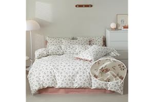 Pink White Duvet Cover Set Full 3 Pieces Blush Pink Flower Duvet Cover with 2 Bow Ties Pillowcases,Cottagecore Bedding Set 10
