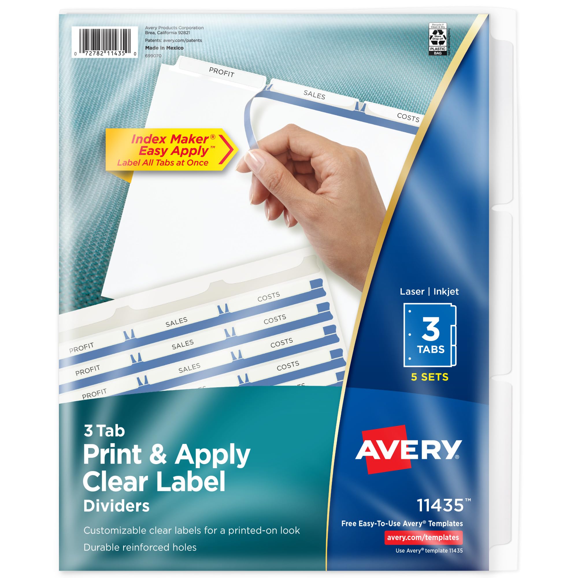 Avery Index Maker Dividers with Clear Labels, 3 Tab, 5 Sets (11435) — image 1
