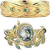 Ndocex Moss Agate Wedding Ring Sets For Him And Her, s925/10k/14k/18k Gold Matching Wedding Bands, His Hers Engagement Promise Rings, 8MM Wedding Band, Customized Ring Set For Couples
