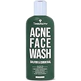 TreeActiv Acne Charcoal Face Wash 3.4 oz, Exfoliating Daily Honey & Sulfur Acne Cleanser Face Soap, Deep Cleansing Moisturizing Face Wash for Women and Men