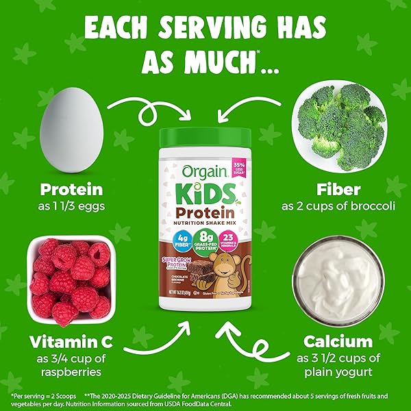 ORGAIN KIDS PROTEIN POWDER SHAKE MIX, CHOCOLATE BROWNIE – 8G GRASS-FED DAIRY PROTEIN, 4G FIBER, 23 VITAMINS & MINERALS, GLUTEN FREE, NO SOY INGREDIENTS, ADDS HEALTHY NUTRIENTS TO KIDS SNACKS, 1LB
