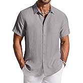 COOFANDY Linen Shirts for Men Short Sleeve Button Down Shirt Casual Beach Summer Vacation Shirt with Pocket