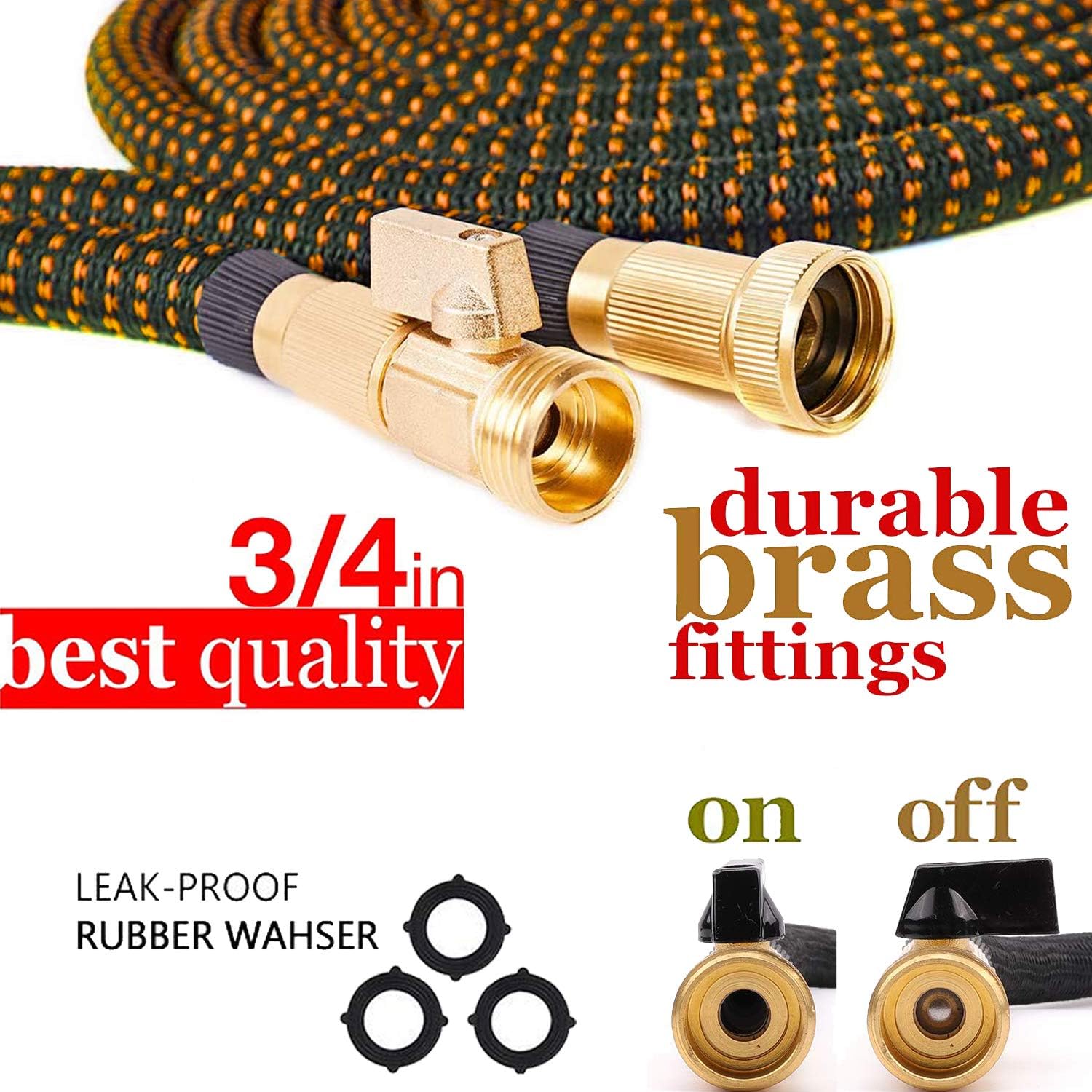 Garden Hose Expandable Garden Hose 100 ft Garden Hose with Triple Layer Latex Core, 3/4" Solid Brass Fittings, 3750 D Extra Strength Fabric 10 Function Spray Nozzle for All Your Watering Need: Home Improvement