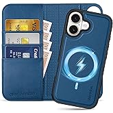 SHIELDON Removable Wallet Case for iPhone 17 6.3" 2025 | Genuine Leather | Folio Magnetic | Wireless Charging | RFID Blocking Card Holder | Kickstand | Shockproof Interior Cover | Royal Blue