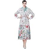 LAI MENG FIVE CATS Women's Floral Print Belt Maxi Dress Flowy Casual Button Up Split Loose Long Dress