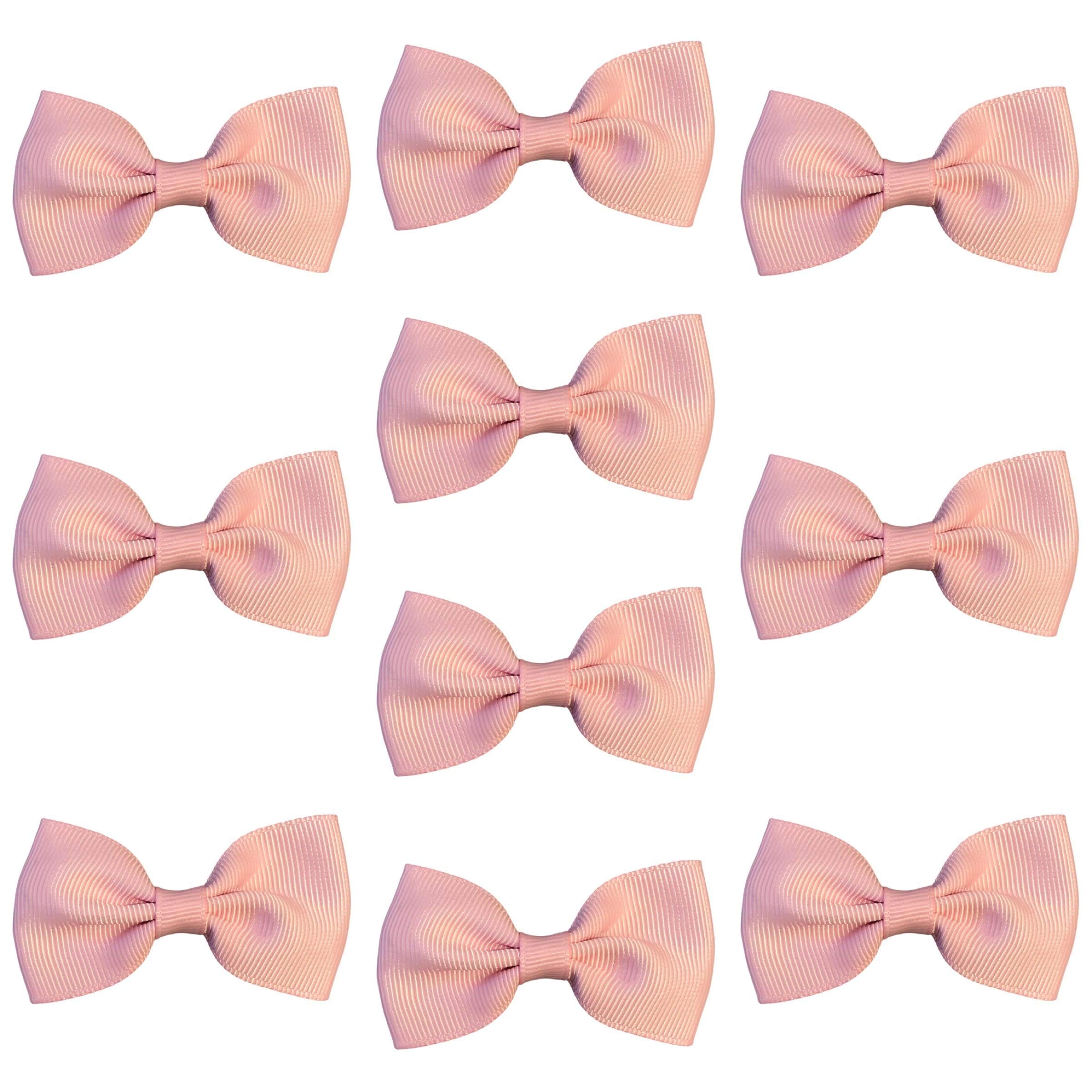 Light Pink Hair Bows Clips Slides Grips 2.7" inch Soft Ribbon Small Straight School Hairbows for Girls 10pcs