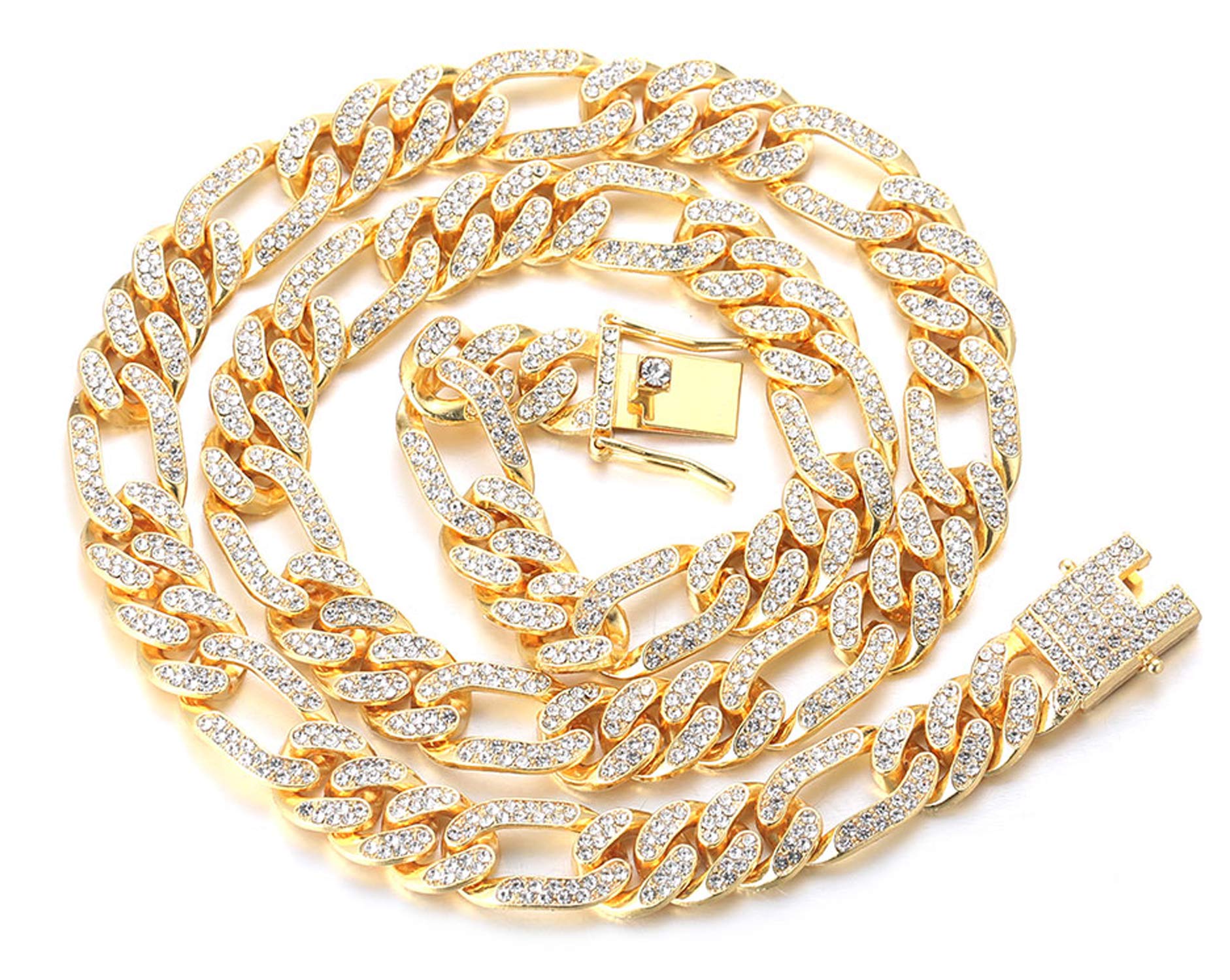 HALUKAKAH Gold Chain for Men Iced Out,12MM Men's Cuban Link Chain Miami 18k Real Gold Plated Choker Necklace 45cm,Full Cz Diamond Cut Prong Set,Gift for Him