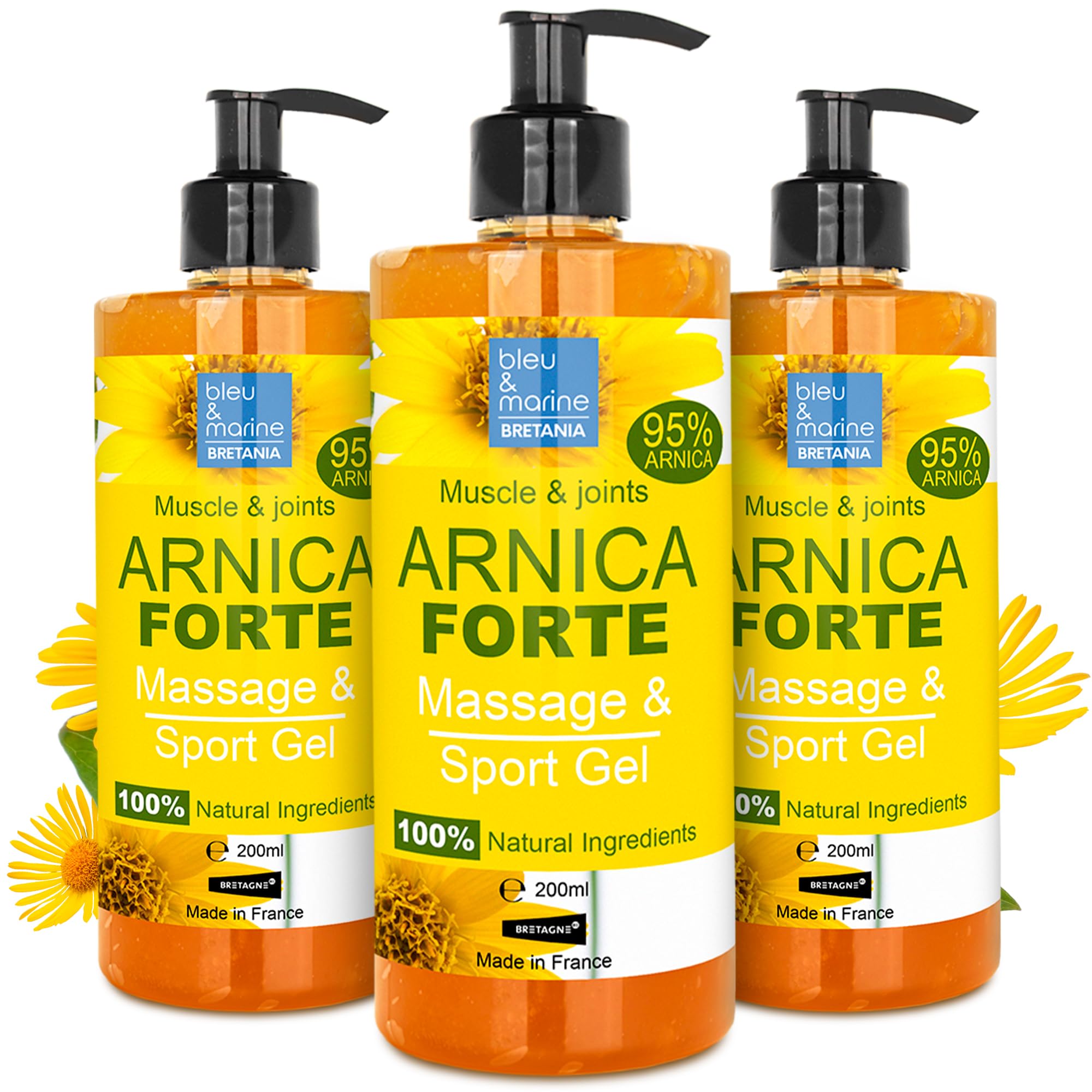 90% Arnica Forte Gel. Familiar Pack Rapid Muscle & Joint Pain Relief Balm. Bruising & Swelling Massage Gel. 100% Natural Anti-inflammatory (Bruises). Relaxing Arnica Cream Skin - 3 x 200 ml
