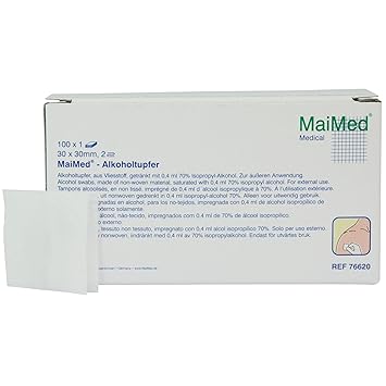 MaiMed® Alkoholtupfer 3 x 3 cm, 100 Stück, weiß