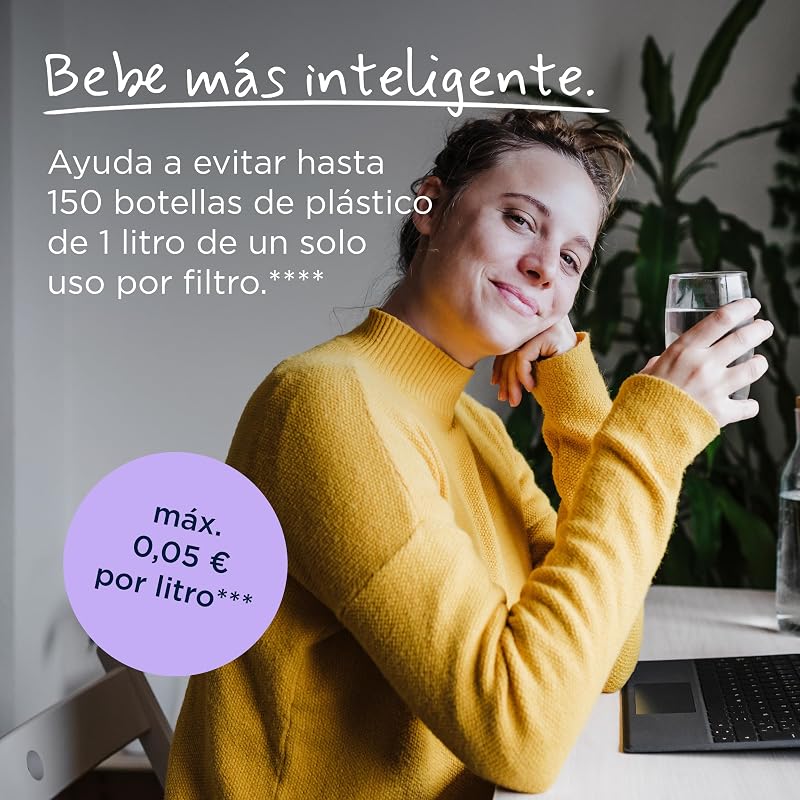 Jarro com filtro de água brita marella branco (2,4 l) incl. 3 cartuchos maxtra pro all-in-1: jarro próprio para refrigerador com memorando digital e tampa articulada que reduz cloro, calcário e impurezas