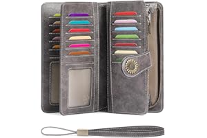 SENDEFN Wallets for Women Leather Credit Card Holder with RFID Blocking Large Capacity Wristlet