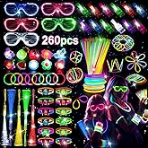 LovesTown 260PCS Glow in the Dark Party Supplies for Kids Adults, Light up Party Favors with LED Glasses Glow Sticks Finger Lights for Valentines Raves Birthday Wedding