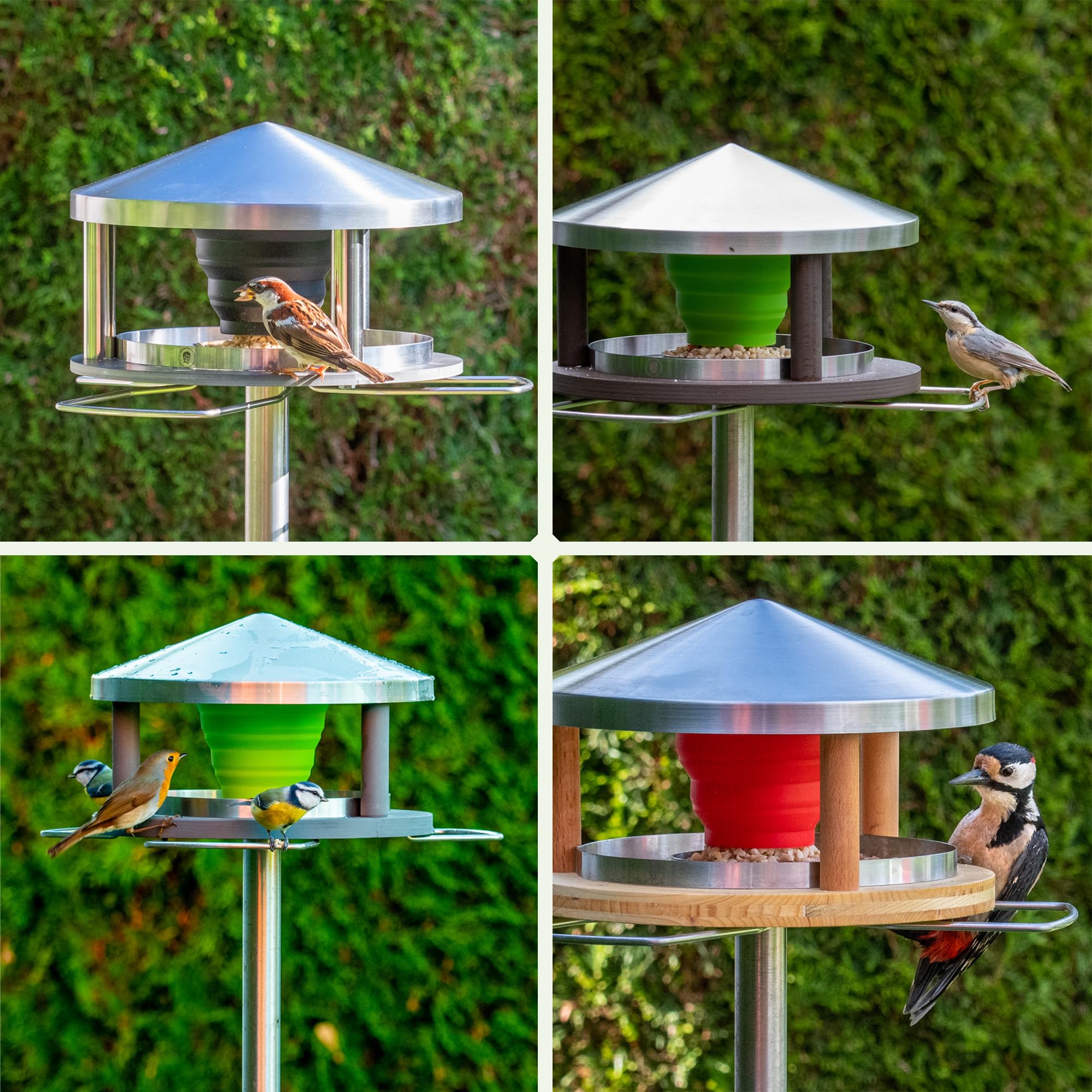 LicusDesign Vogelhaus mit Ständer wetterfest aus Edelstahl - Stabiles Vogelfutterhaus für draußen, modern aus Metall - Vogelfutterstation - Futterhaus für Vögel stehend 5